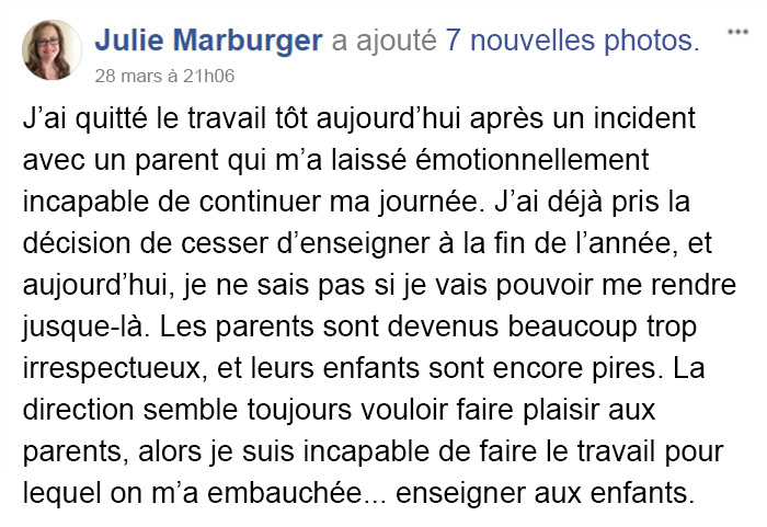 Cette enseignante en avait assez des conneries des parents et de leurs enfants, alors avant de démissionner, elle a publié cette diatribe épique
