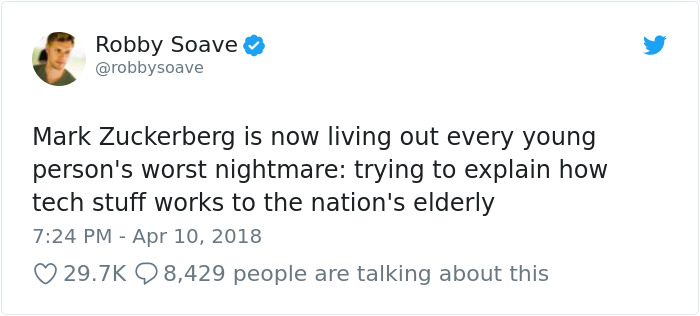 20 façons hilarantes dont les internautes se sont moqués de Mark Zuckerberg lors de son témoignage devant le Congrès