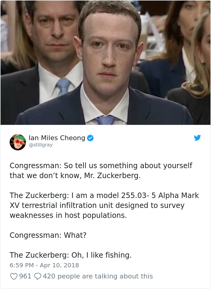 20 façons hilarantes dont les internautes se sont moqués de Mark Zuckerberg lors de son témoignage devant le Congrès