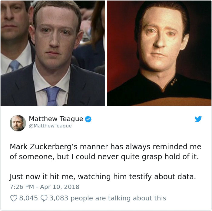 20 façons hilarantes dont les internautes se sont moqués de Mark Zuckerberg lors de son témoignage devant le Congrès