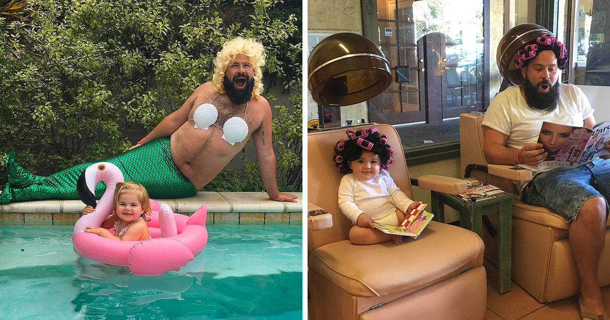 Un papa et sa petite fille se déguisent pour prendre des photos ...