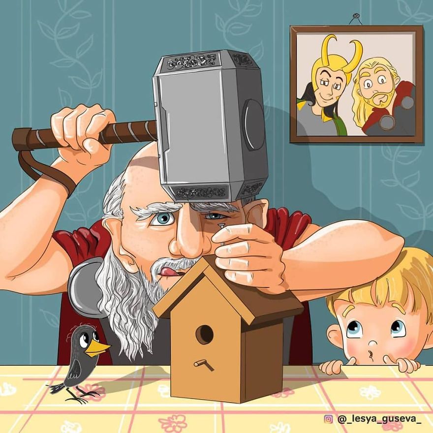Une artiste russe montre ce qui arriverait si des personnages célèbres vieillissaient et Thor est trop mignon