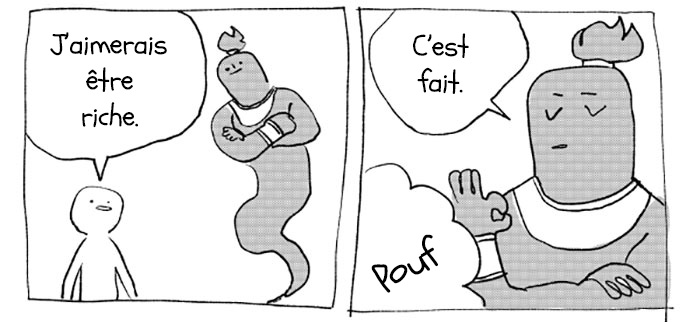 Ce gentil génie exauce les voeux des gens, mais il le fait avec une tournure inattendue