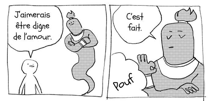 Ce gentil génie exauce les voeux des gens, mais il le fait avec une tournure inattendue