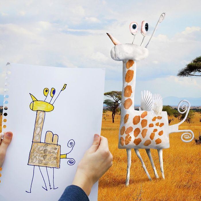 Ce papa montre ce qui arriverait si les dessins d’enfants devenaient réalité, et les résultats sont à la fois drôles et terrifiants (25 images)