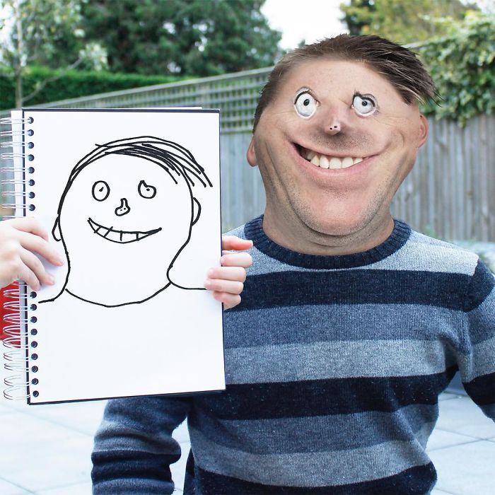 Ce papa montre ce qui arriverait si les dessins d’enfants devenaient réalité, et les résultats sont à la fois drôles et terrifiants (25 images)