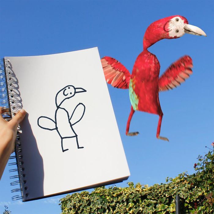 Ce papa montre ce qui arriverait si les dessins d’enfants devenaient réalité, et les résultats sont à la fois drôles et terrifiants (25 images)