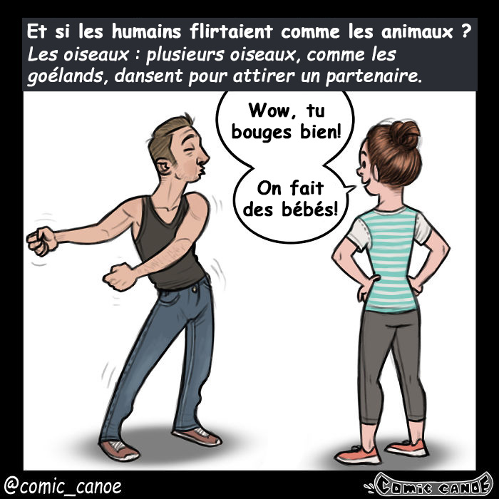 Cet artiste nous montre ce qui arriverait si les humains draguaient comme les animaux et c’est hilarant