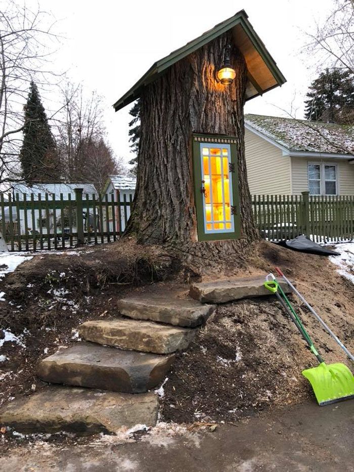 Une femme a transformé un arbre mort de 110 ans en une petite bibliothèque gratuite pour le quartier et il a l’air magique