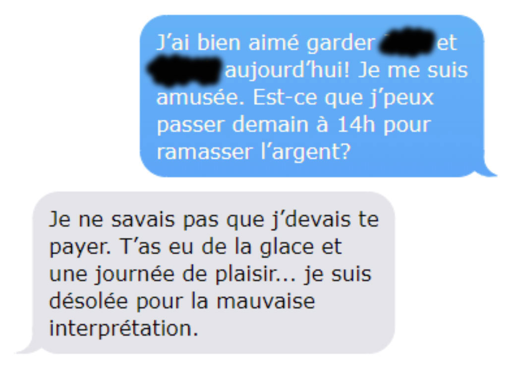 Une mère refuse de payer la baby-sitter parce qu’elle a eu « de la glace gratuite et une journée de plaisir », alors elle lui montre ses textos « supprimés »