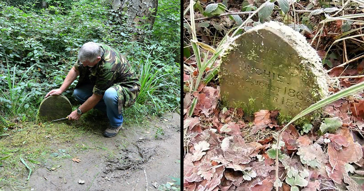 Un homme découvre une pierre tombale de 130 ans dans les bois et y trouve un curieux message en la nettoyant