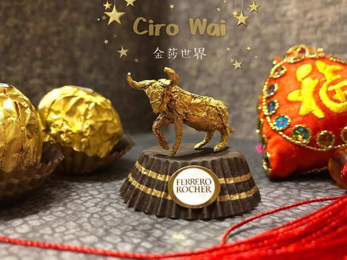 Cet artiste chinois crée de minuscules sculptures à l’aide d’emballages Ferrero Rocher (28 images)