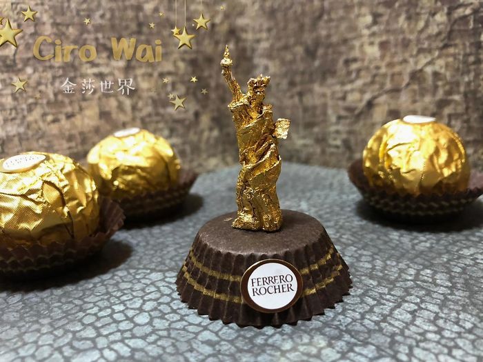 Cet artiste chinois crée de minuscules sculptures à l’aide d’emballages Ferrero Rocher (28 images)