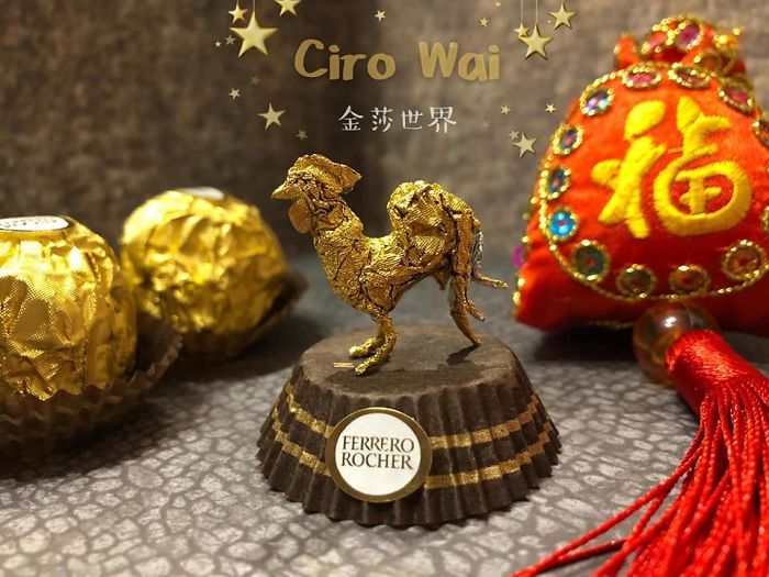 Cet artiste chinois crée de minuscules sculptures à l’aide d’emballages Ferrero Rocher (28 images)