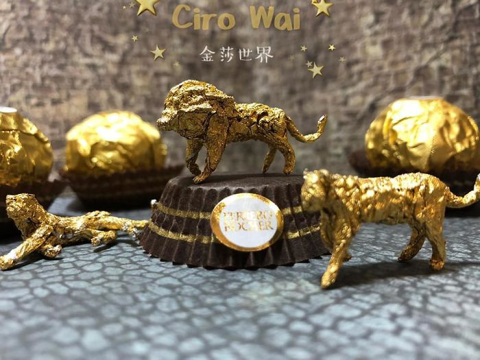 Cet artiste chinois crée de minuscules sculptures à l’aide d’emballages Ferrero Rocher (28 images)