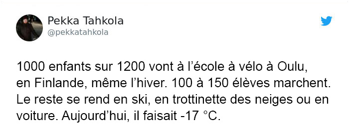 En Finlande, les enfants continuent d’aller à l’école à vélo même lorsqu’il fait -17 °C et c’est une leçon pour nous tous
