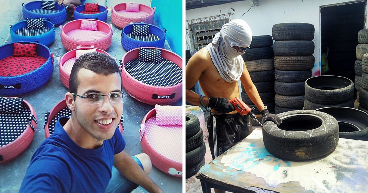 Cet artiste brésilien utilise les pneus usés que des gens jettent dans la rue pour créer des lits pour les animaux
