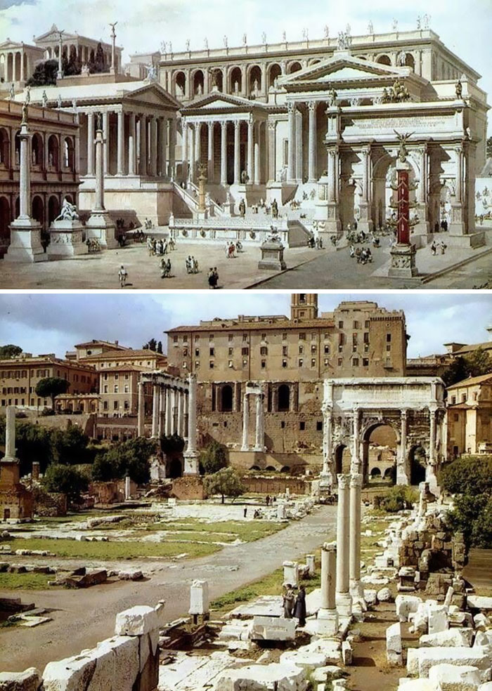 Voici à quoi ressemblaient 11 célèbres structures de la Rome antique dans le passé vs aujourd’hui ! By Ipnoze.com Structures-batiments-rome-antique-avant-apres-002