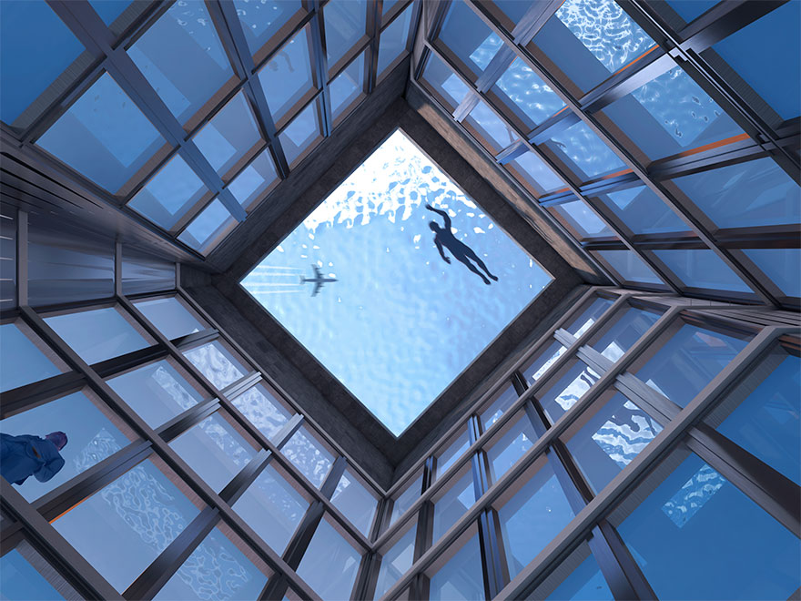 Une entreprise a conçu la toute première piscine à débordement avec vue à 360 degrés et une entrée qui fonctionne comme la porte d’un sous-marin