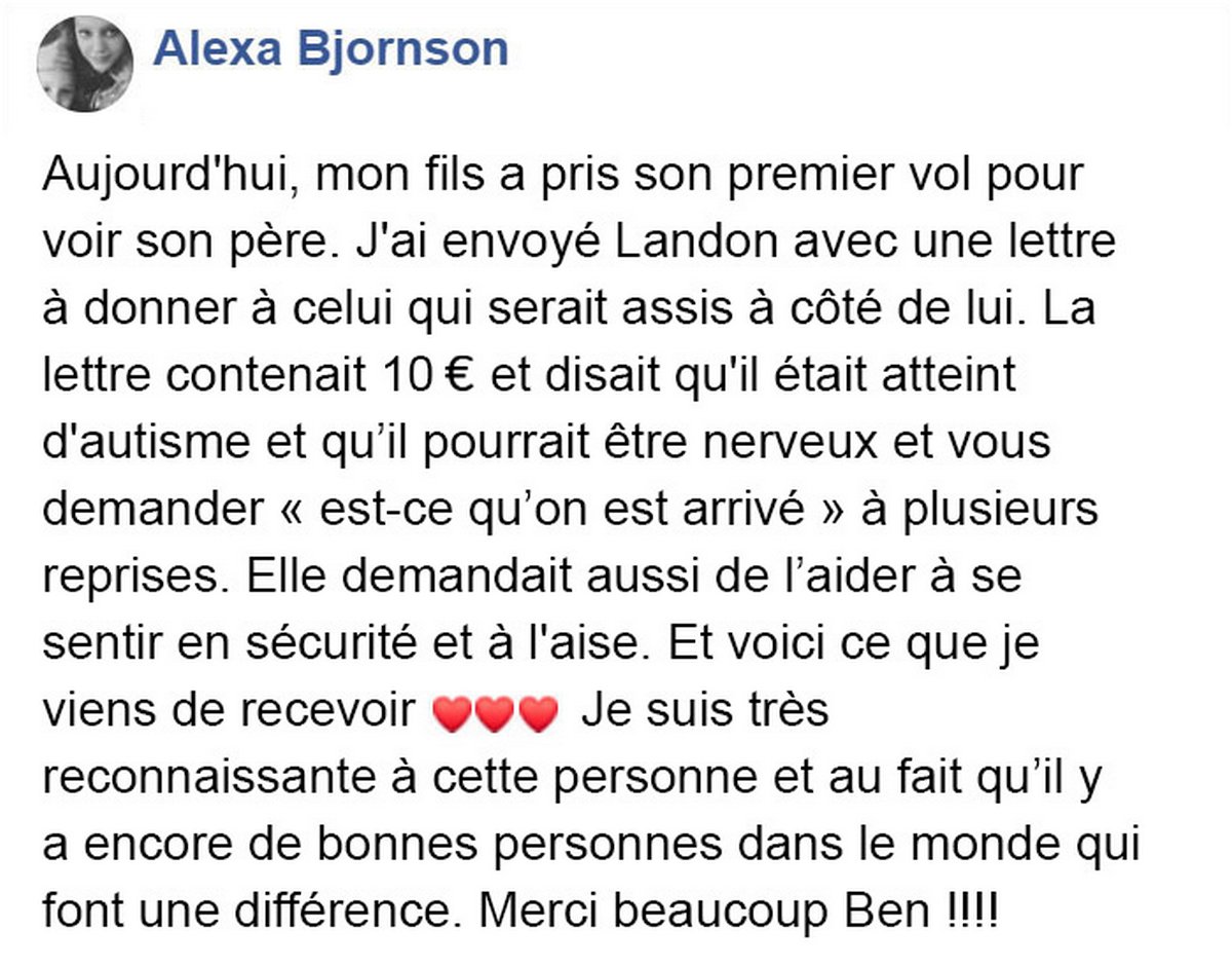 Un garçon autiste de 7 ans qui volait seul avec 10 € et une note expliquant son état a rencontré le meilleur voisin de siège