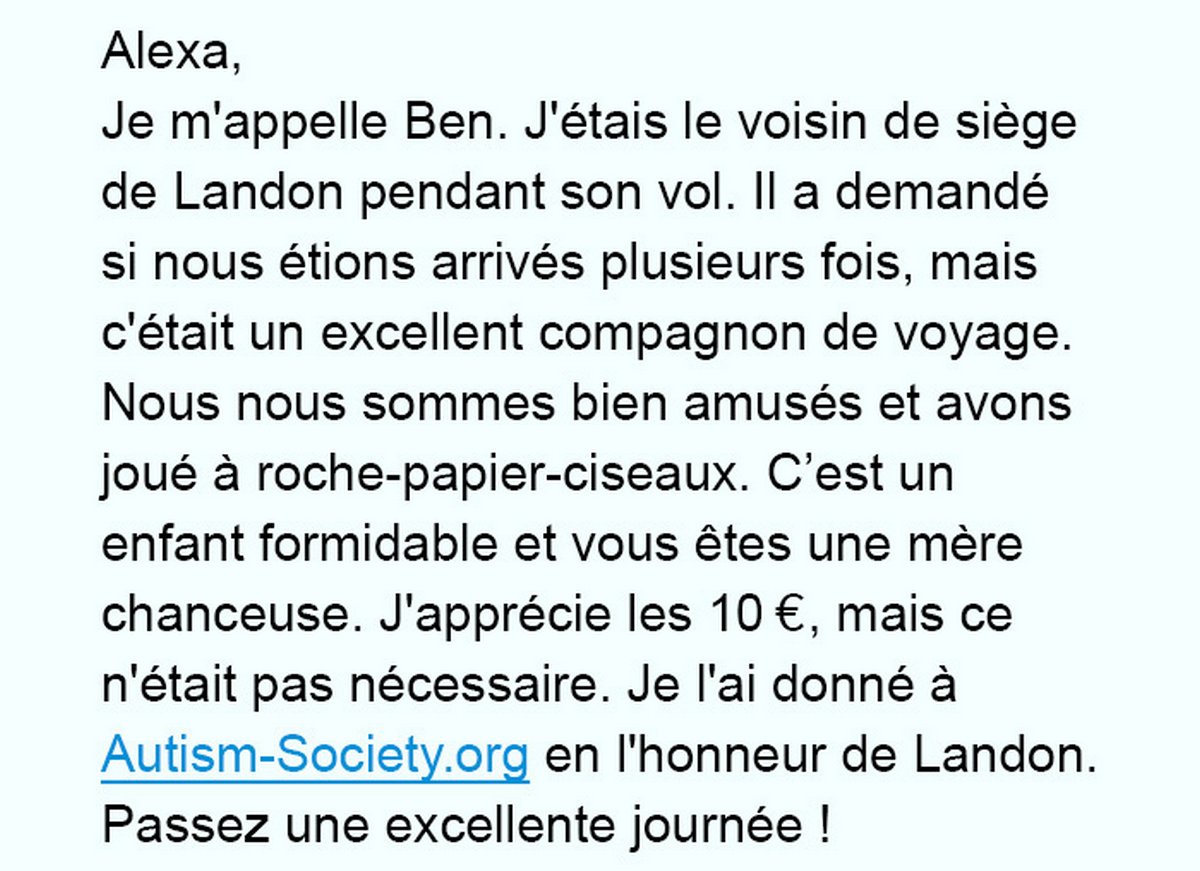 Un garçon autiste de 7 ans qui volait seul avec 10 € et une note expliquant son état a rencontré le meilleur voisin de siège