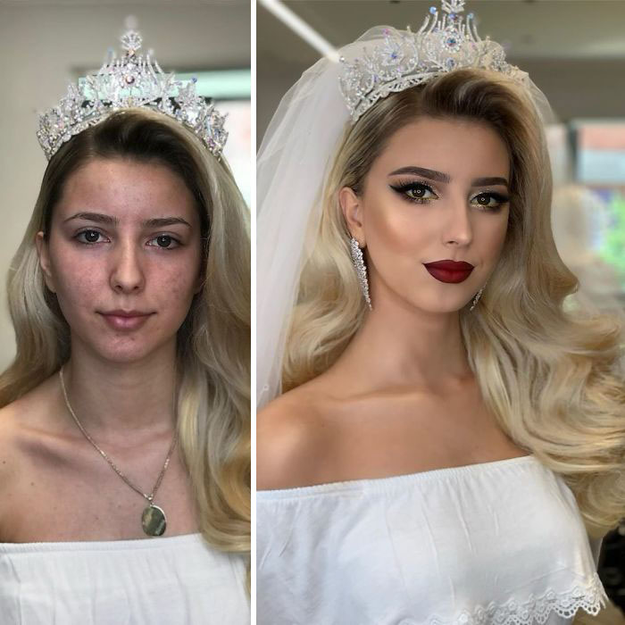23 photos de mariées prises avant et après leur maquillage de mariage (nouvelles images)