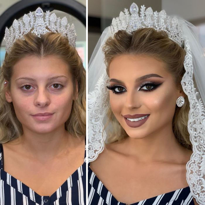 23 photos de mariées prises avant et après leur maquillage de mariage (nouvelles images)