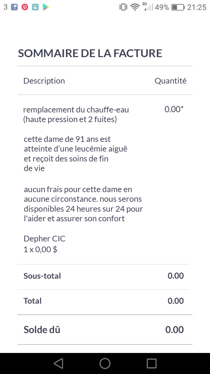 Cette facture d’un plombier pour la réparation du chauffe-eau d’une grand-mère de 91 ans est devenue virale