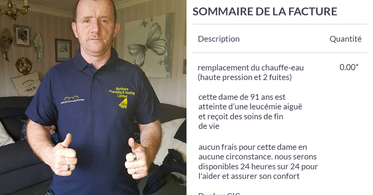 Cette facture d’un plombier pour la réparation du chauffe-eau d’une grand-mère de 91 ans est devenue virale