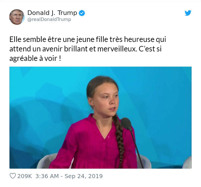 Trump s’est moqué du discours de Greta Thunberg, alors elle lui a fait un clin d’oeil dans sa bio Twitter