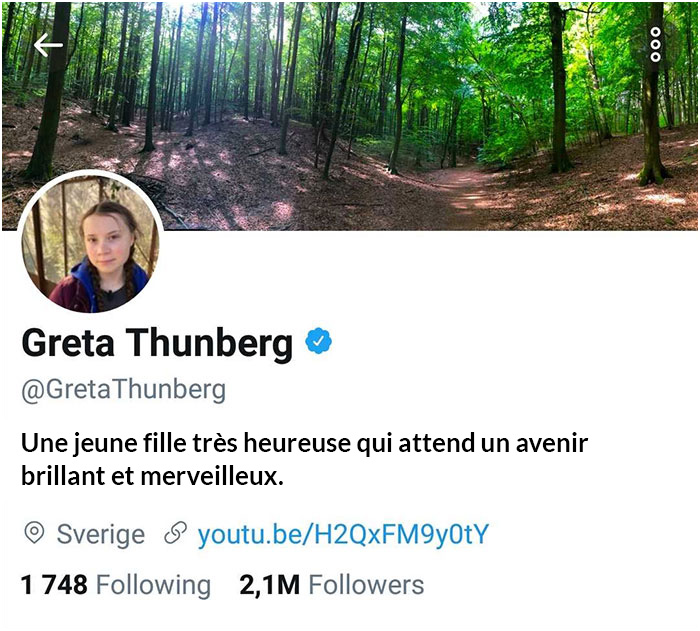 Trump s’est moqué du discours de Greta Thunberg, alors elle lui a fait un clin d’oeil dans sa bio Twitter
