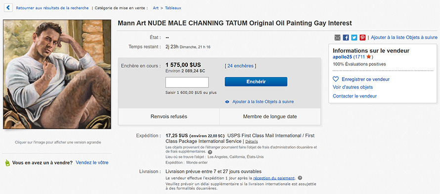 Une peinture à l’huile originale des couilles de Channing Tatum est à vendre pour 1 425 €