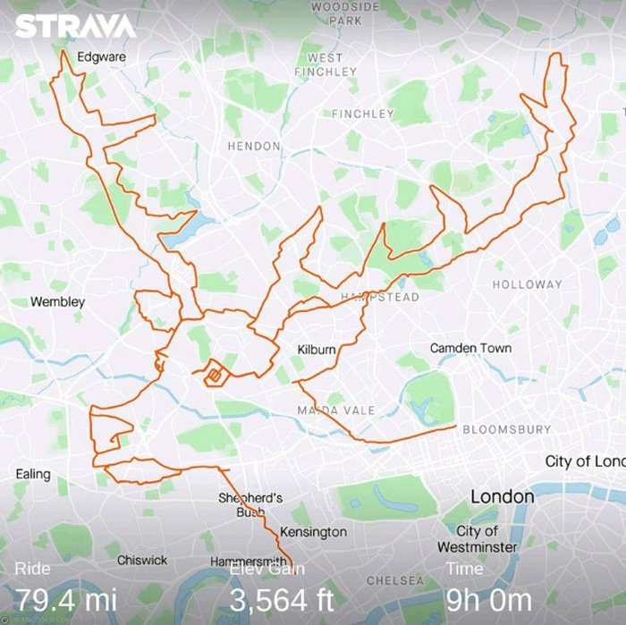 Ce cycliste a passé 9 heures à pédaler pour créer une image d’un renne sur une application de fitness