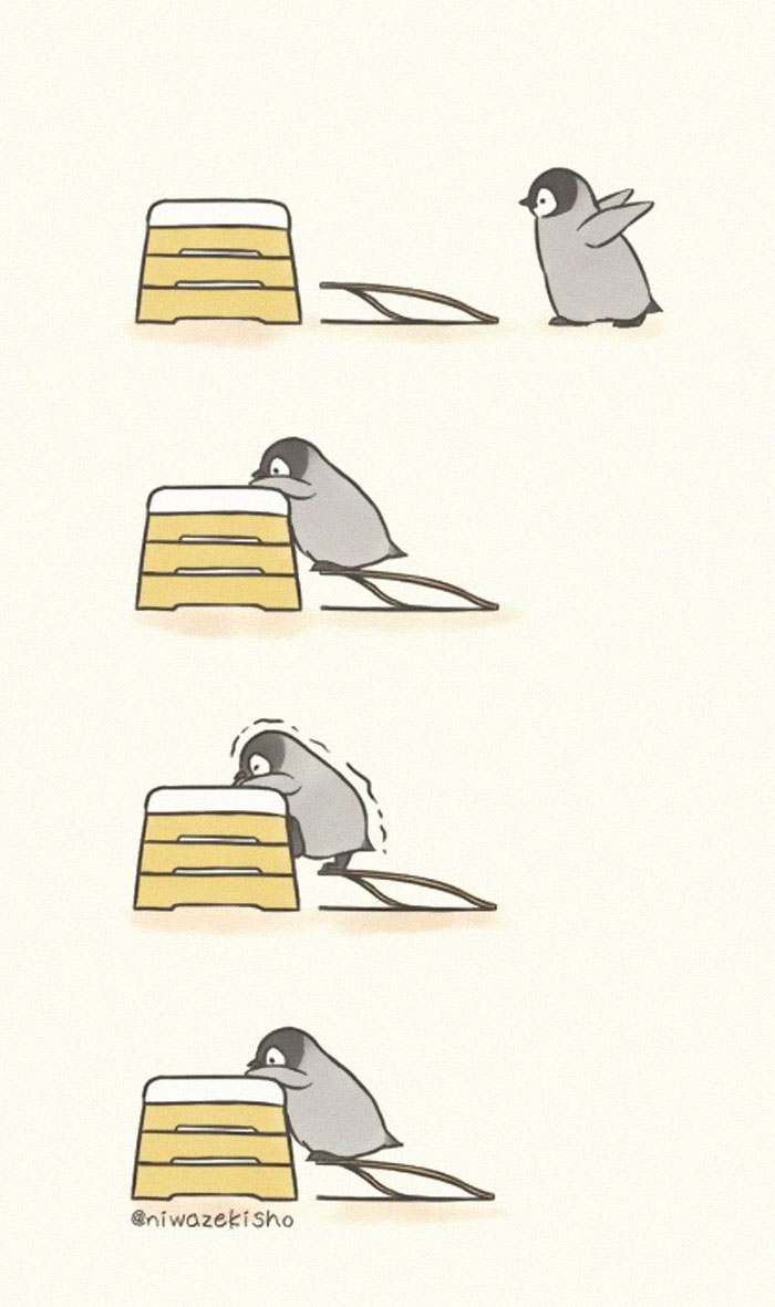 Ces 30 bandes dessinées au sujet d’un petit manchot qui est incapable d’accomplir des tâches simples sont trop mignonnes