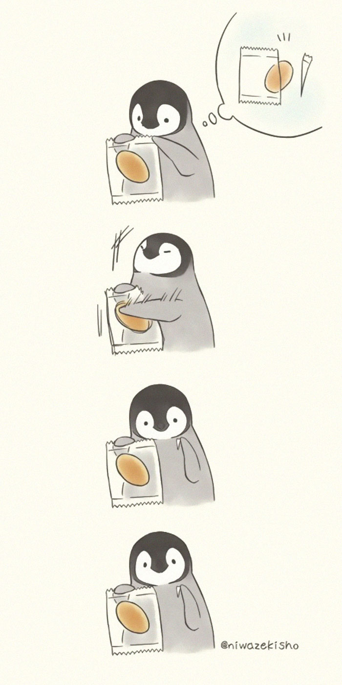 Ces 30 bandes dessinées au sujet d’un petit manchot qui est incapable d’accomplir des tâches simples sont trop mignonnes
