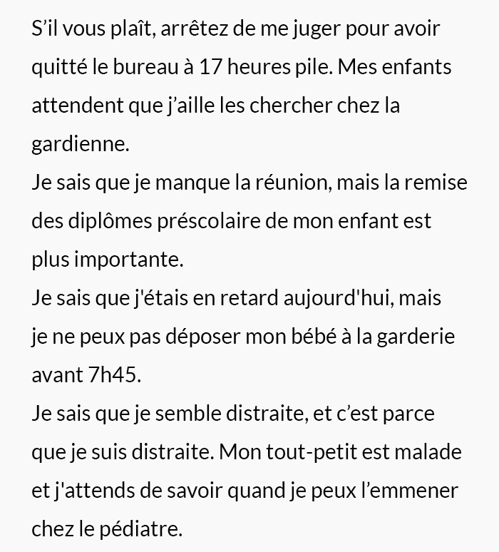 « S’il vous plaît, arrêtez de me juger pour avoir quitté le bureau à 17 heures pile. » La confession émouvante d’une maman qui travaille est devenue virale