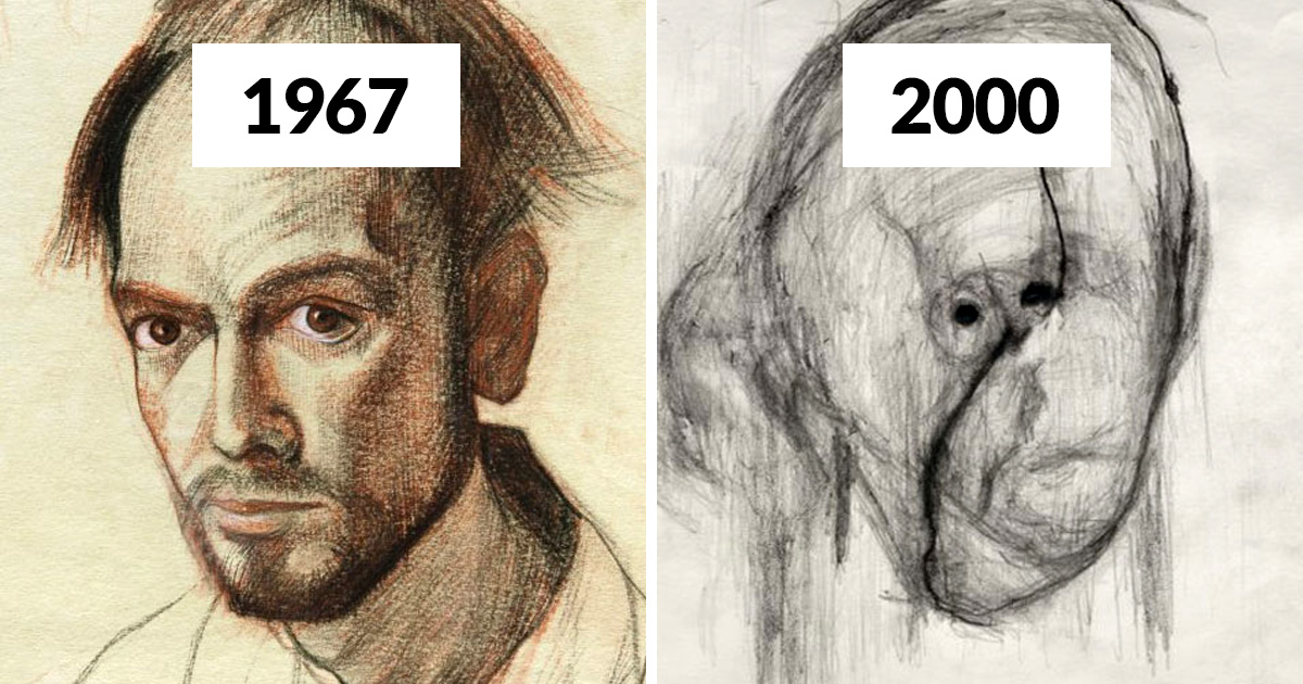 Un artiste atteint de la maladie d’Alzheimer a dessiné des autoportraits pendant 5 ans jusqu’à ce qu’il se souvienne à peine de son propre visage