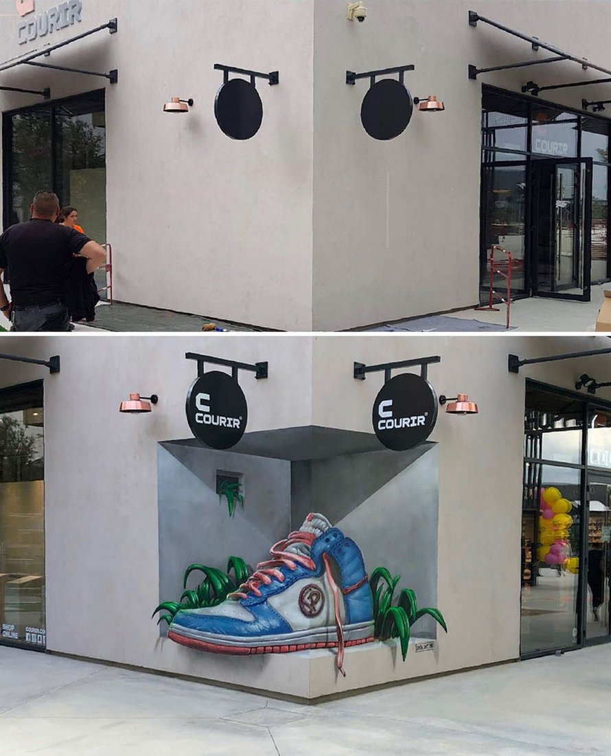 Un artiste de rue peint une illusion bluffante d’un chat sphynx sur un vieux réservoir d’essence