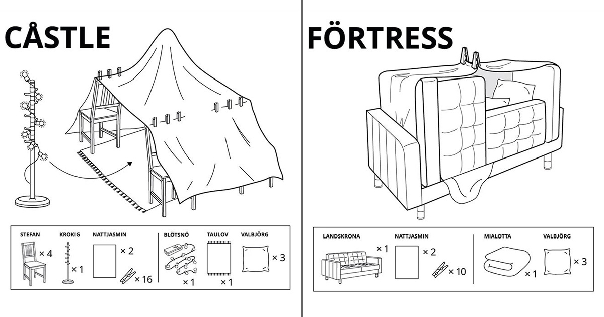 IKEA partage les instructions pour construire 6 types de cabanes de couvertures