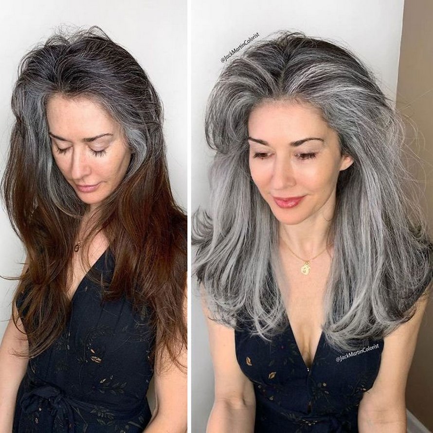 Au lieu de couvrir les racines grises, ce coiffeur incite ses clientes à les apprécier grâce à ses puissantes transformations