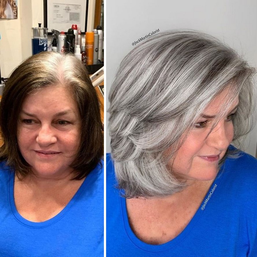 Au lieu de couvrir les racines grises, ce coiffeur incite ses clientes à les apprécier grâce à ses puissantes transformations