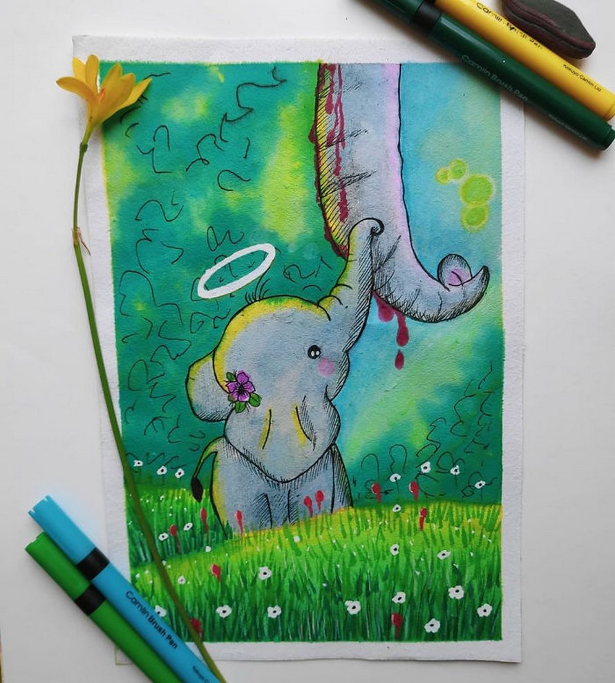 Des artistes rendent hommage à l’éléphante enceinte qui est morte à cause d’un ananas rempli de pétards