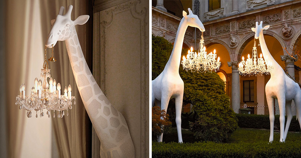 Tu peux acheter une girafe de 4 mètres en fibre de verre pour suspendre ton lustre