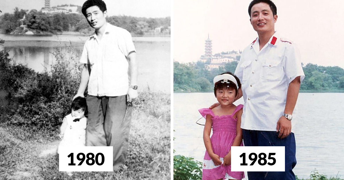 Ce père et sa fille prennent des photos annuelles au même endroit depuis 40 ans et les photos montrent à quel point le temps passe vite