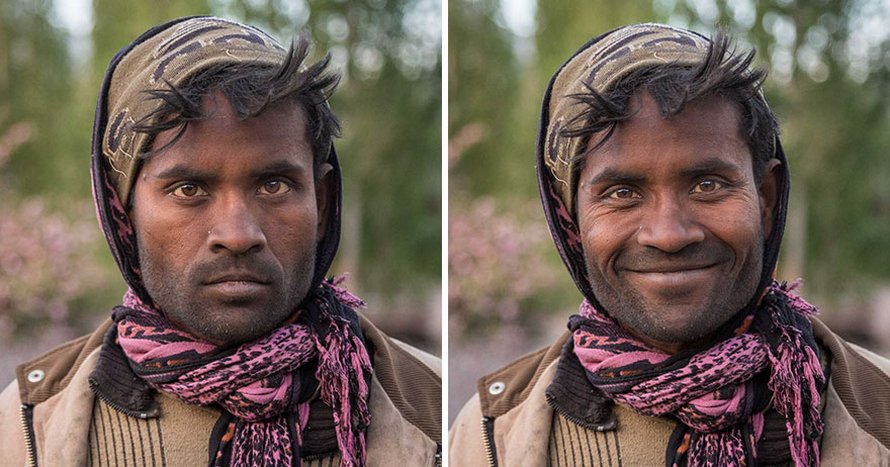 10 photos de gens avant et après leur avoir demandé de sourire