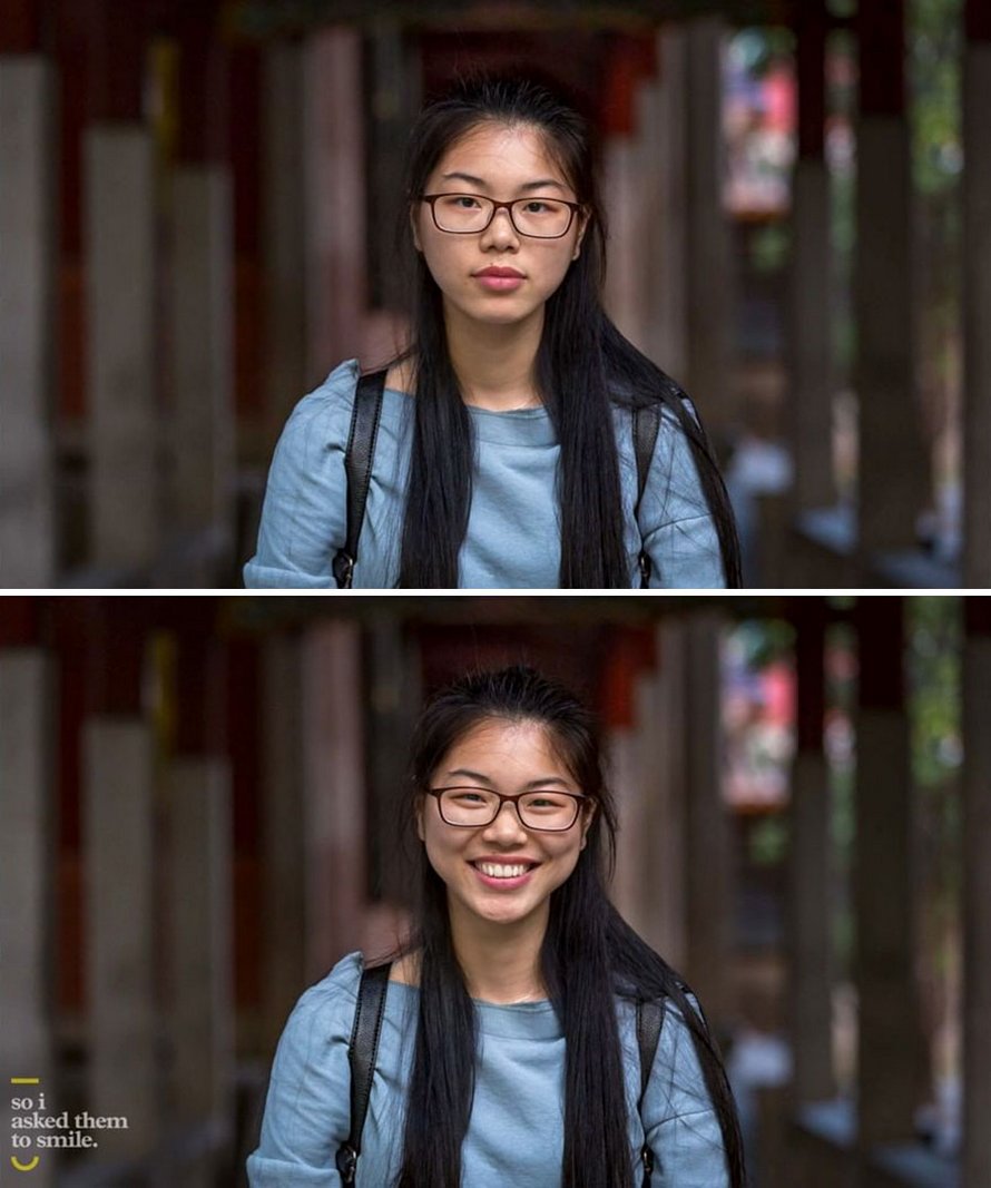 10 photos de gens avant et après leur avoir demandé de sourire