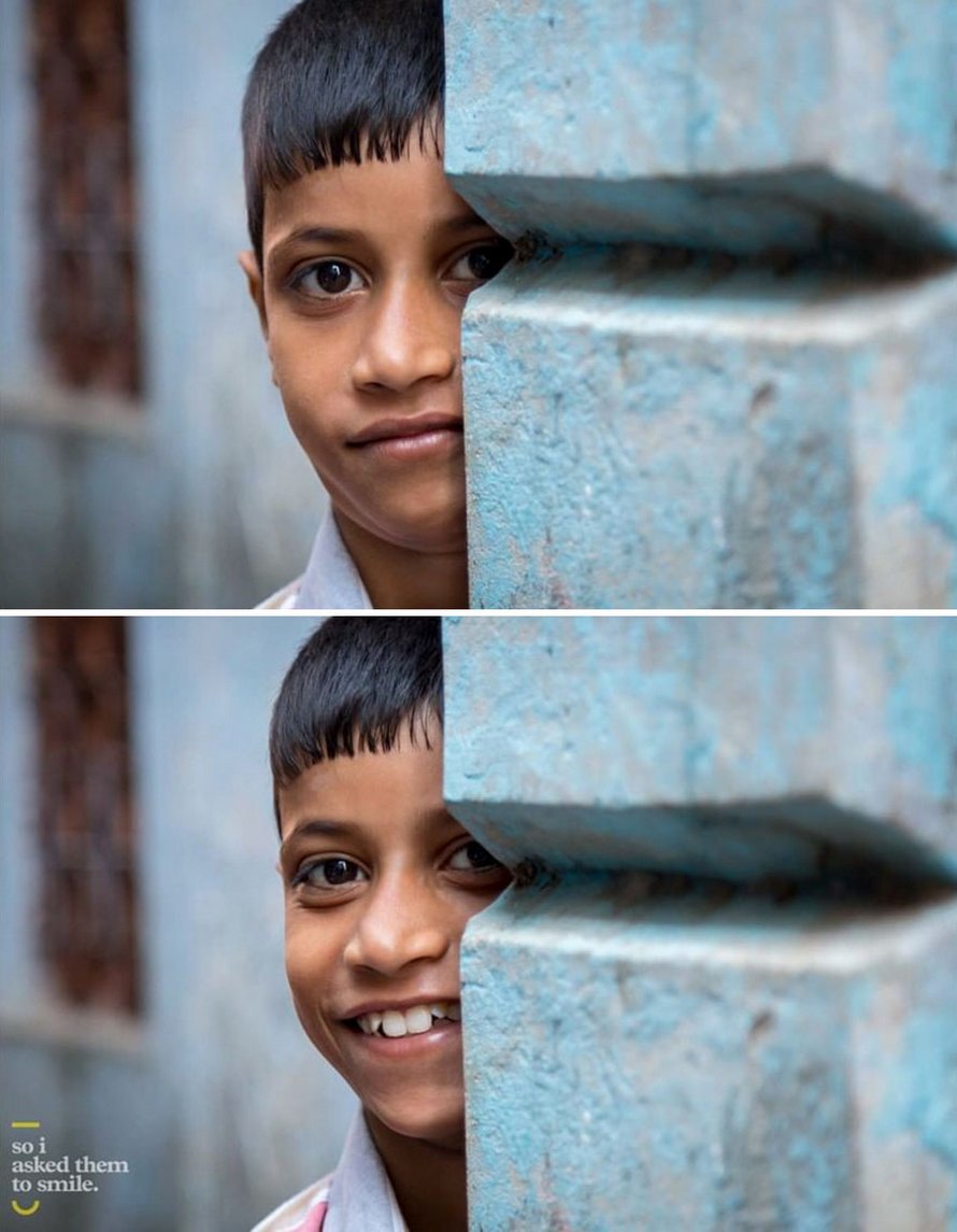10 photos de gens avant et après leur avoir demandé de sourire
