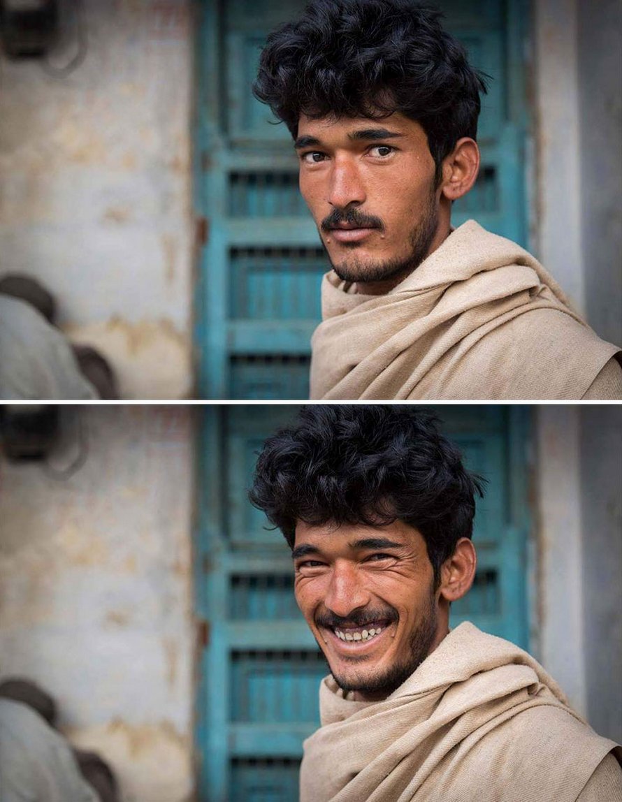 10 photos de gens avant et après leur avoir demandé de sourire