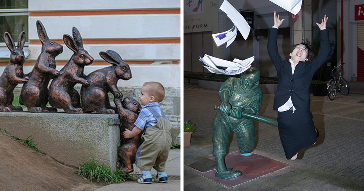 Ces gens ont pris des poses originales et farfelues avec des statues