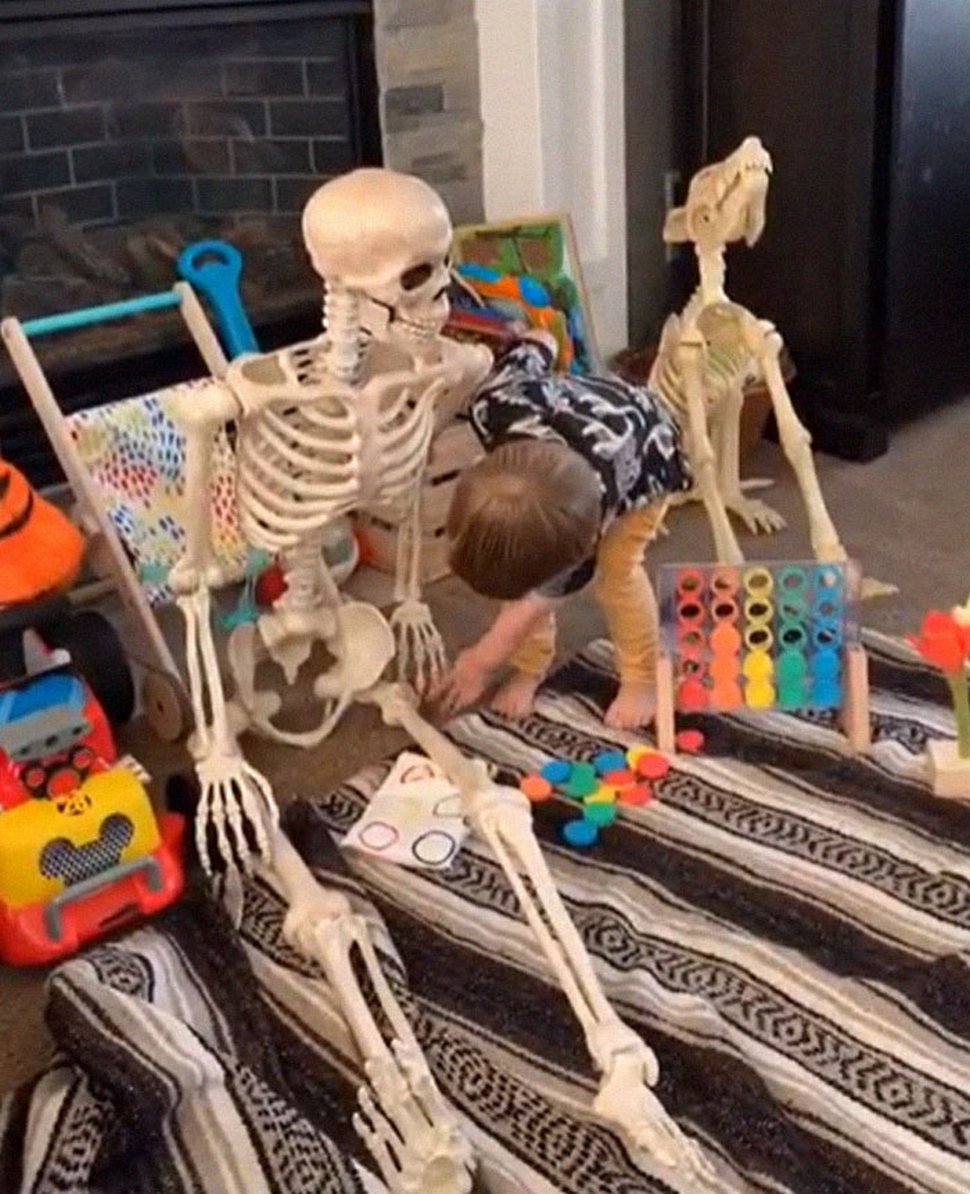 Un jeune enfant se lie d’amitié avec un squelette effrayant que ses parents ont obtenu comme décoration d’Halloween